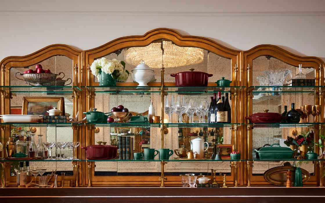 colorful cookware on shelves