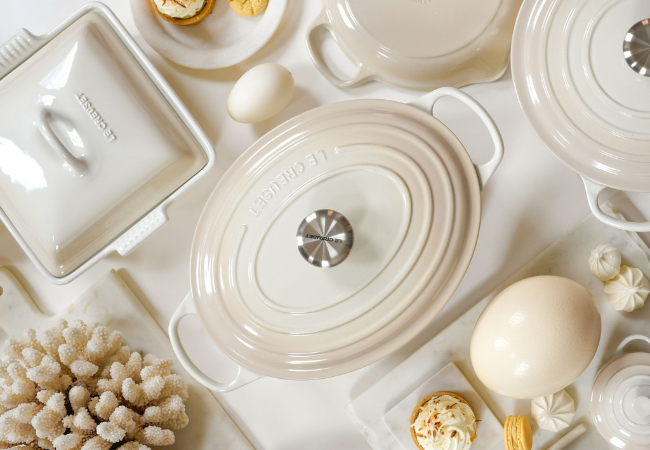 Peche cookware alongside Nuit and Sea Salt