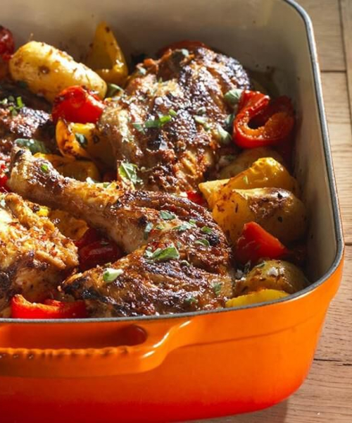 Frango assado marroquino com cuscuz de laranja
